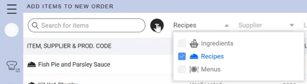 Kafoodle - Ordering Tab create new filter Recipes.png