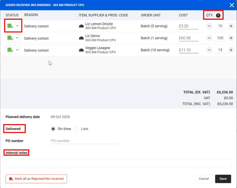 Kafoodle - Ordering Tab Order Goods Recieved Popup.png