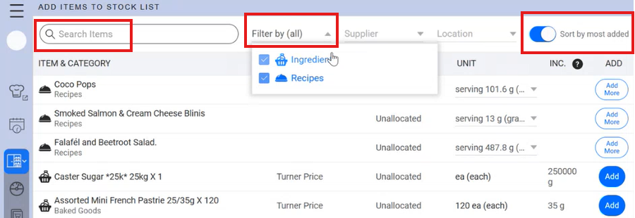 Kafoodle - Stock Take Tab Stok Take filtering.png