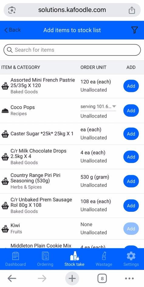 Kafoodle - Mobile Stock Take Tab New Stock Take.png