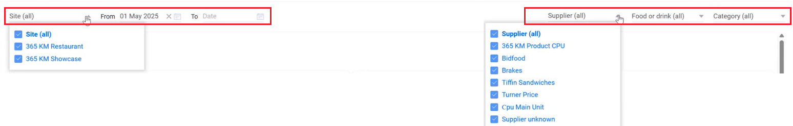 Kafoodle - Reports Tab Top filters .png
