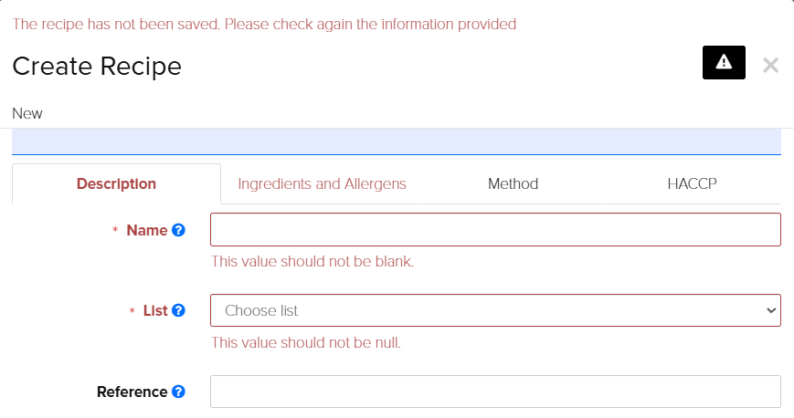 Kafoodle - Recipe Management - Create Recipe Error.png