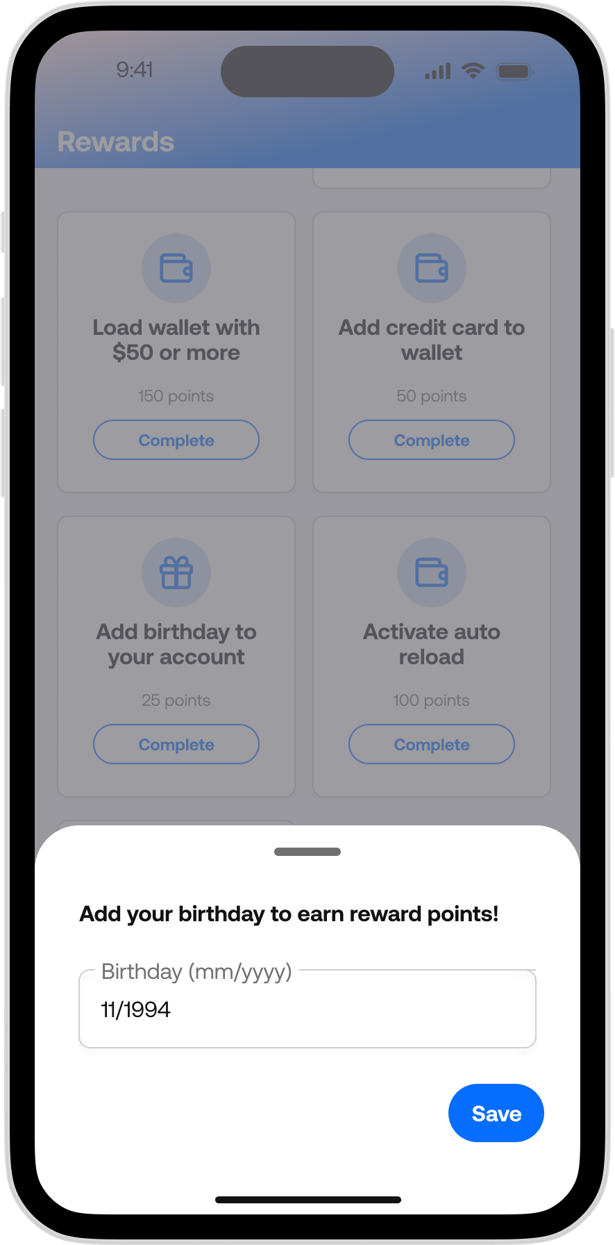 365Pay - Rewards - Add Birthday