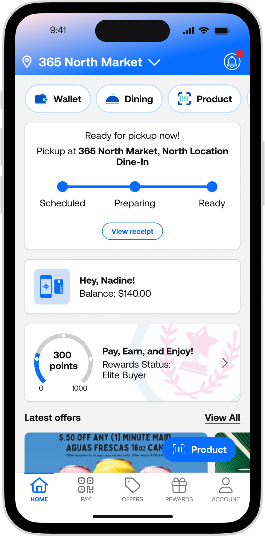 365Pay - Dining Main Screen Ready for Pickup 