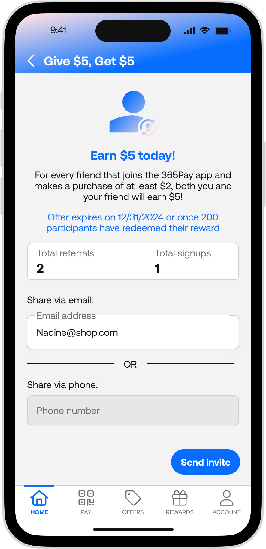 365Pay - Send Referral Email Filled Out 