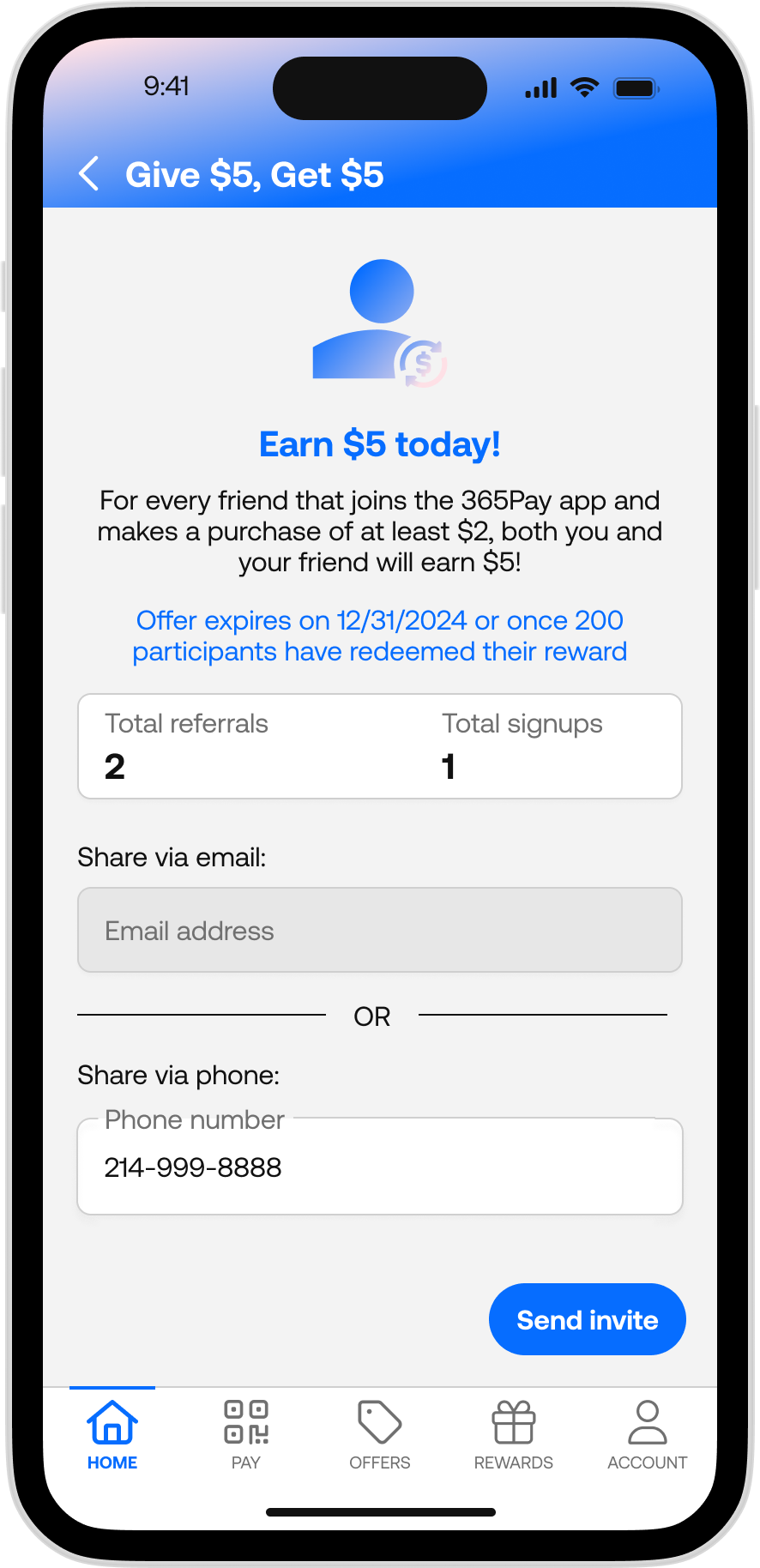 365Pay - Send Referral Phone Filled Out 