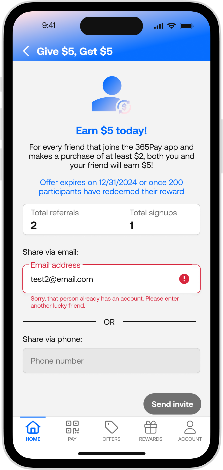 365Pay - Referral Email Already Exists 