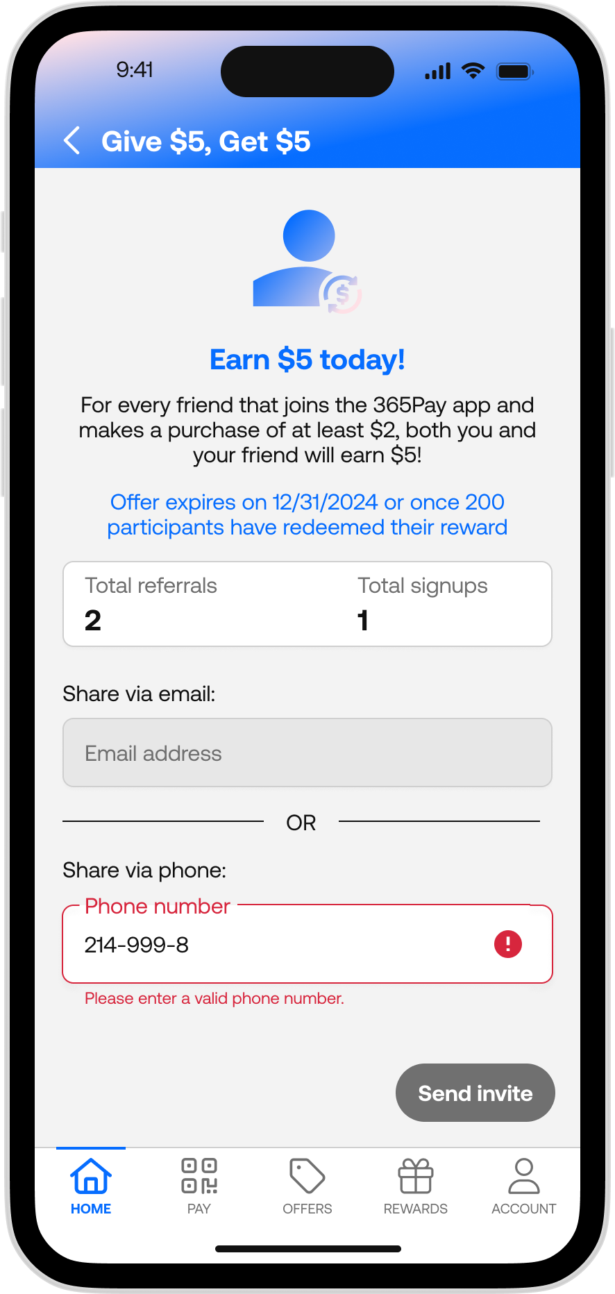 365Pay - Referral Phone Number Invalid 
