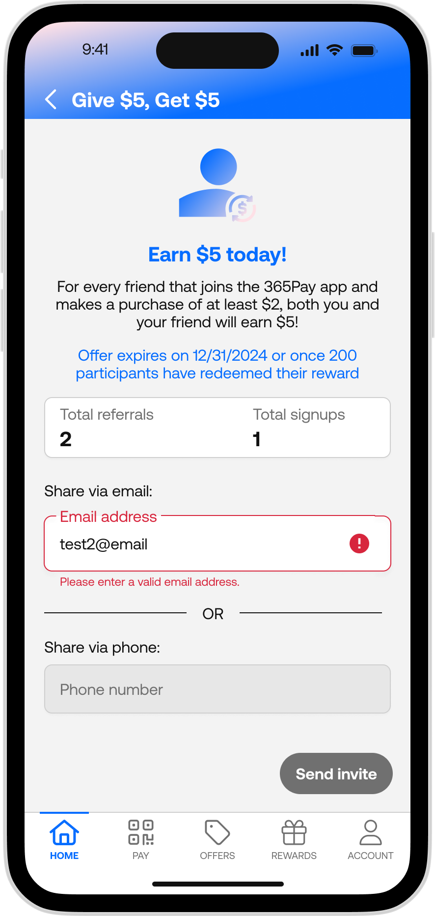 365Pay - Referral Email Invalid 