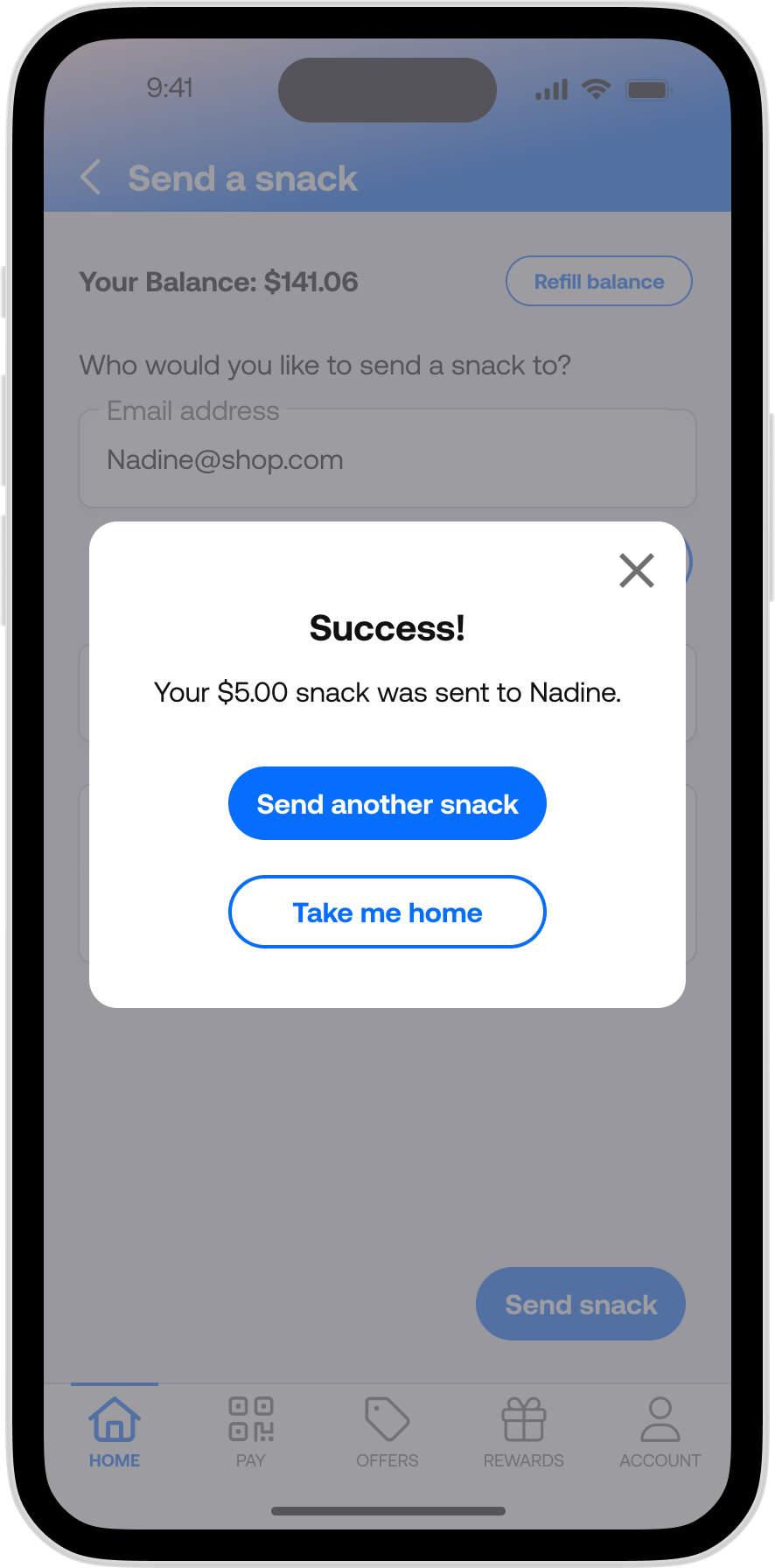 365Pay - Send a Snack Sender Confirmation 