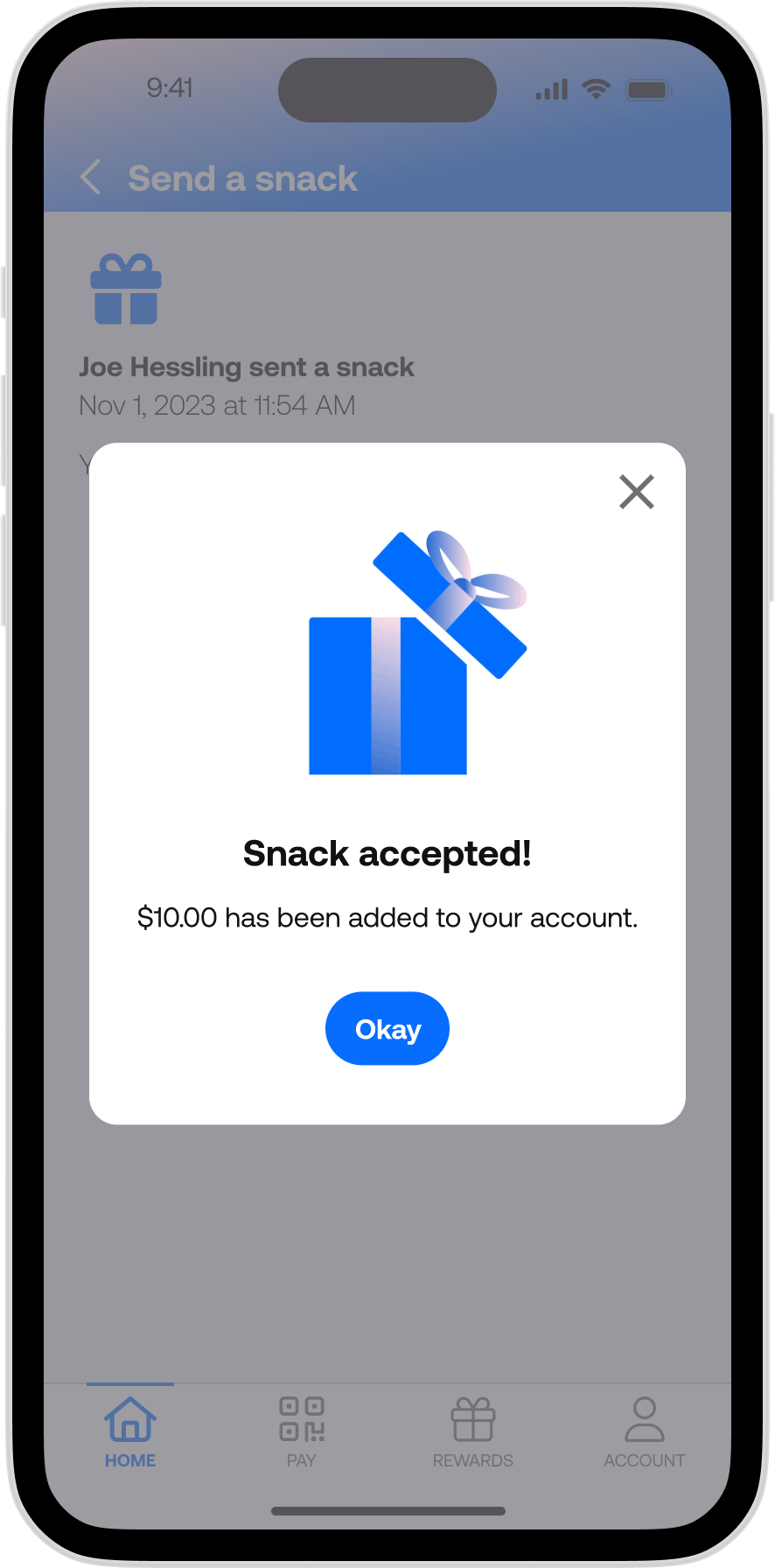 365Pay - Send a Snack Receiver Accepted