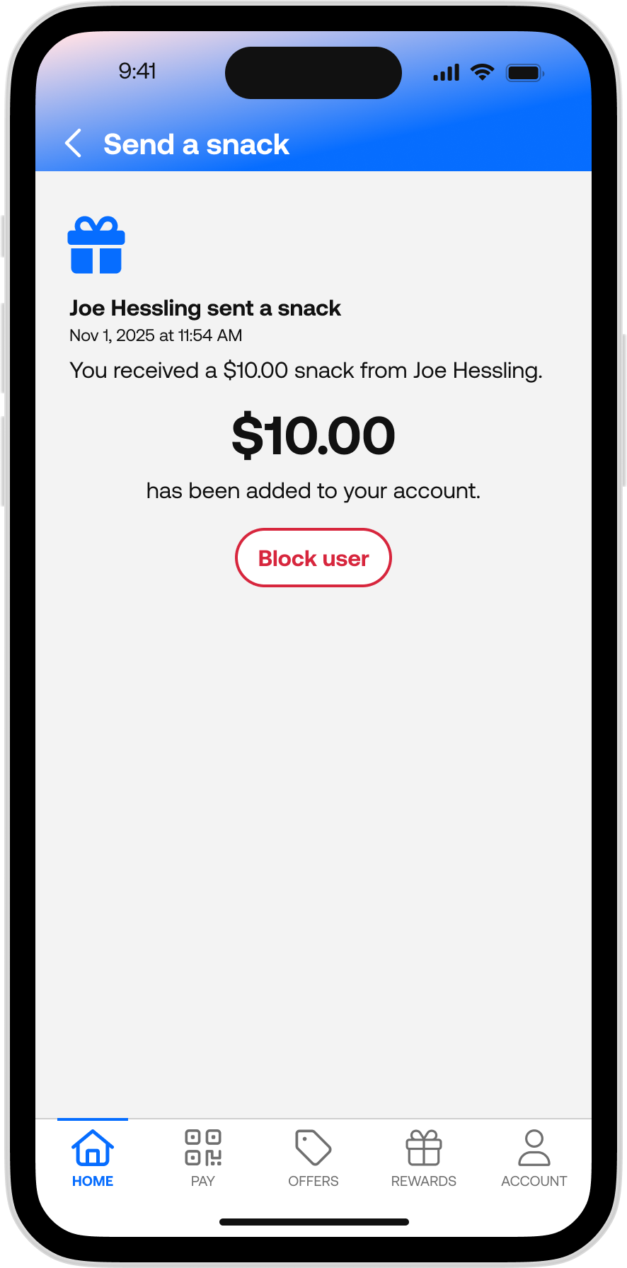 365Pay - Send a Snack Receiver Receipt