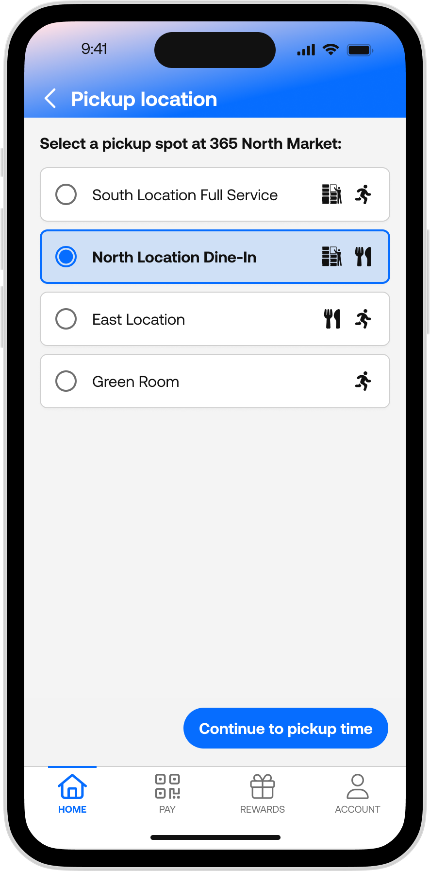 365Pay - Dining Location Select 