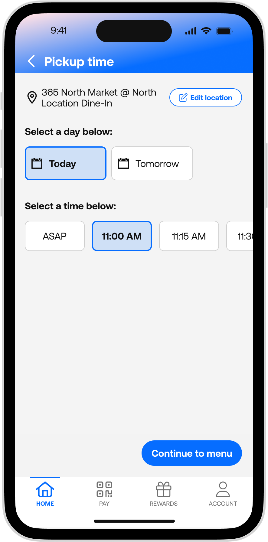 365Pay - Dining Pickup Time 