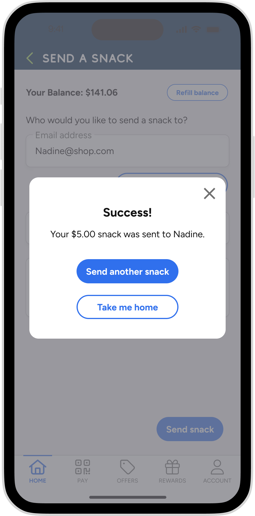 Refive - Send a Snack Sender Confirmation 