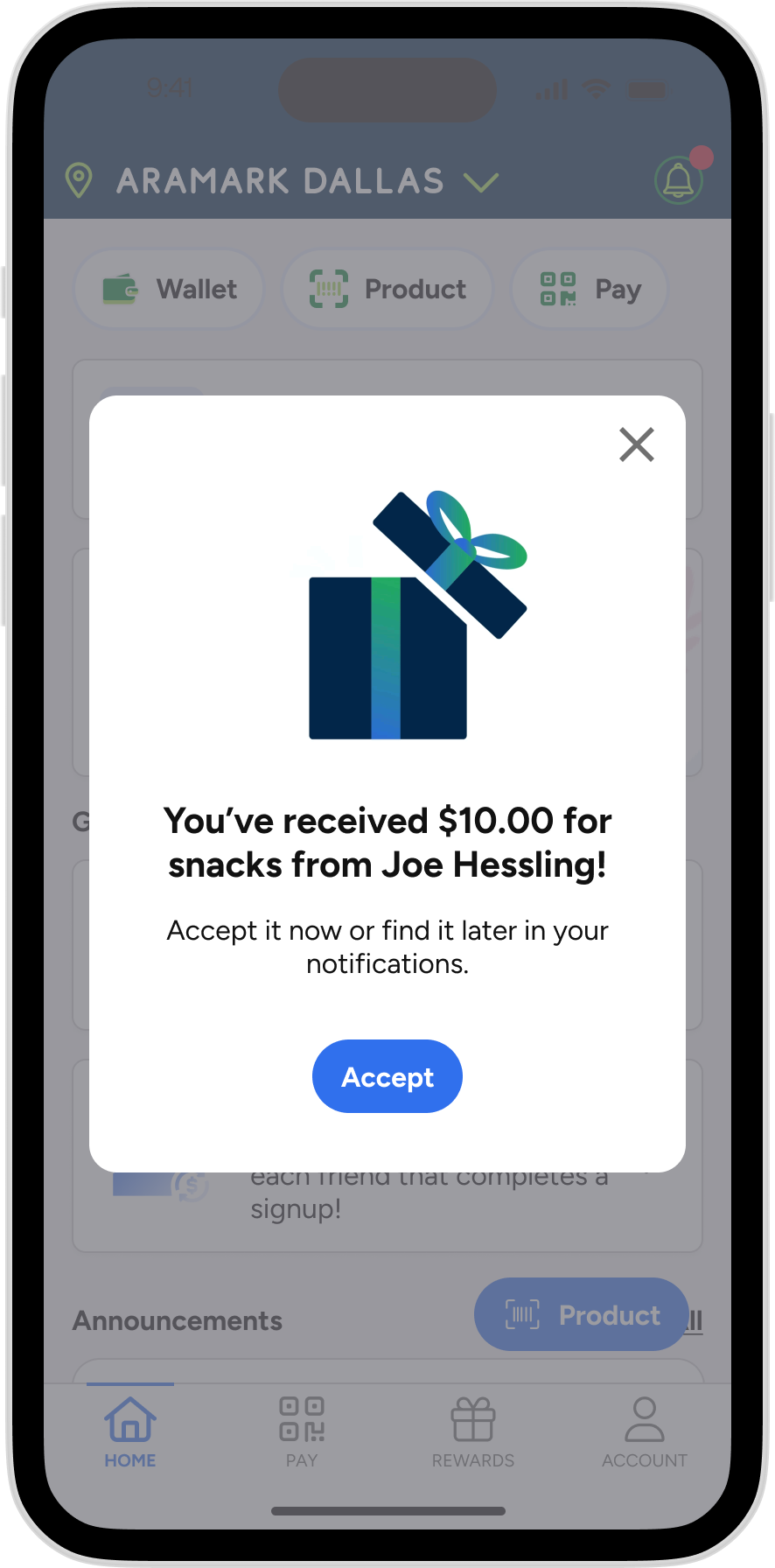 Refive - Send a Snack Receiver App Accept Page 