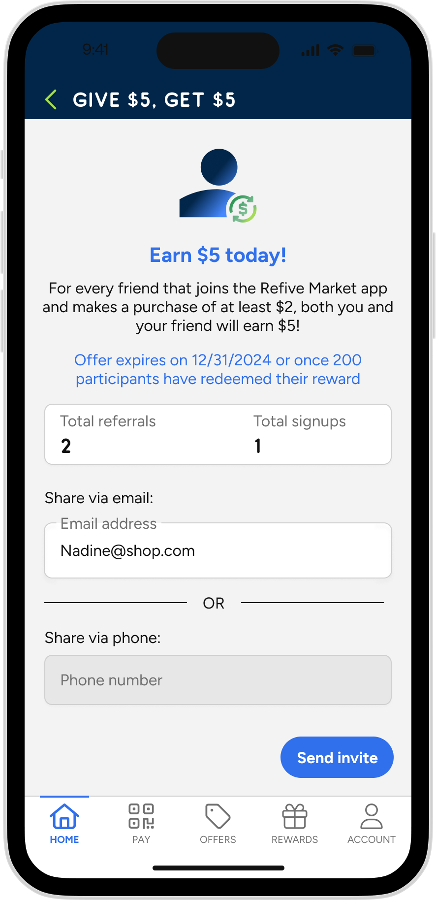 Refive - Referrals Sender Email Filled Out 