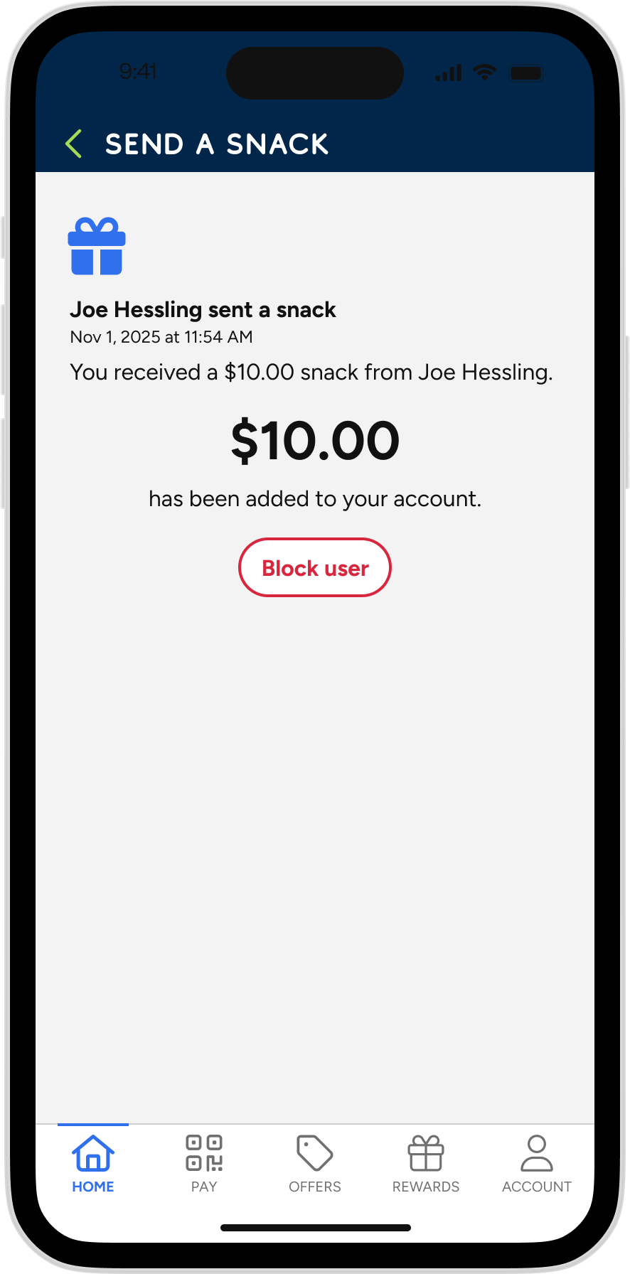 Refive - Send a Snack Receiver Receipt 