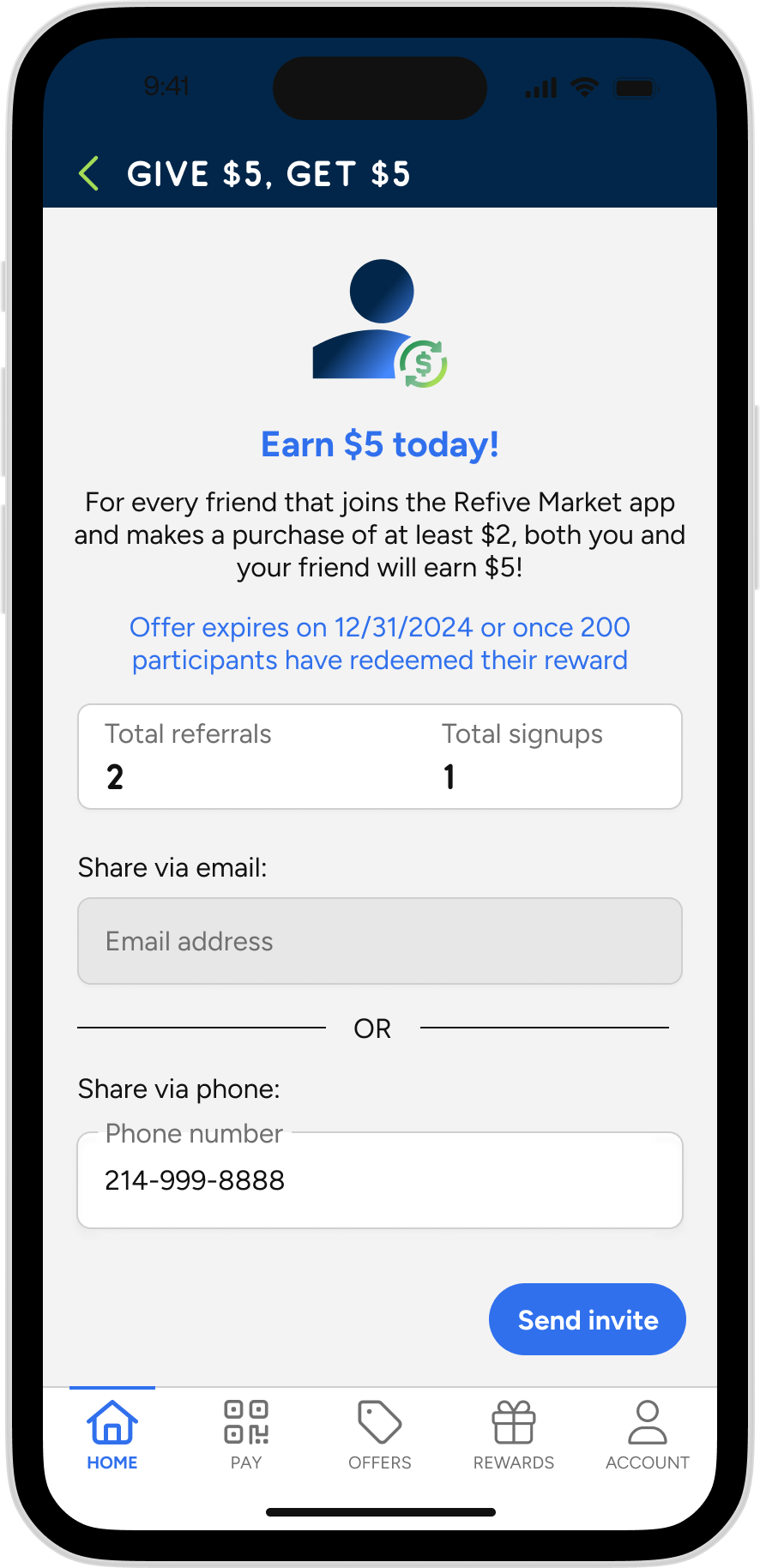 Refive - Referrals Sender Phone Filled Out 