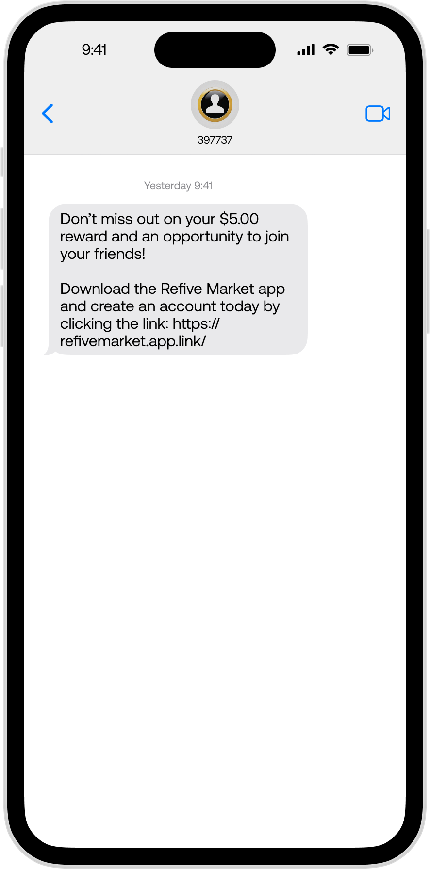 Refive - Referrals Receiver Text 