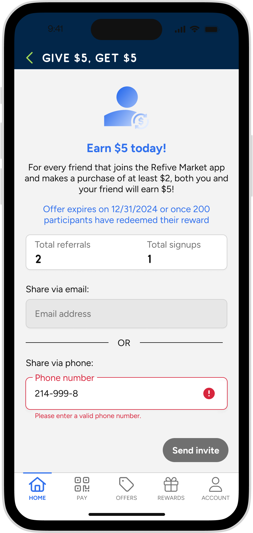 Refive - Referrals Invalid Phone 