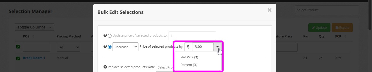 Parlevel - VMS Price Increase Decrease Flat Rate or Percentage