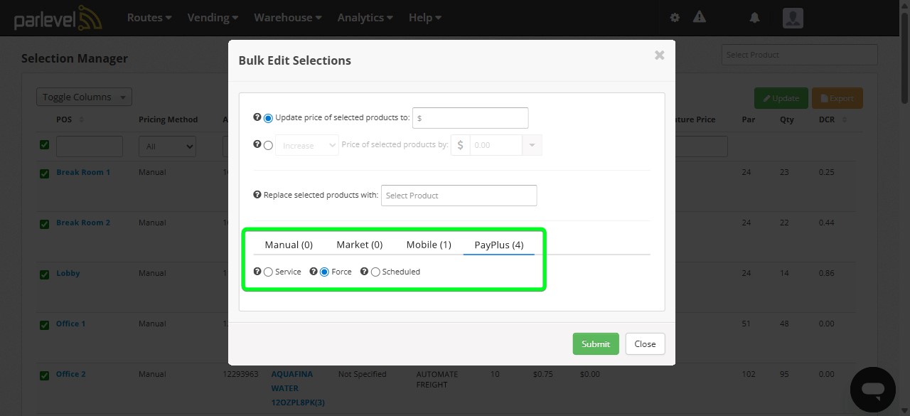 Parlevel - VMS Remote Price Change PayPlus Force