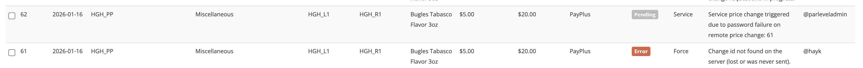 Parlevel - Remote Price Change DEX Password Fail