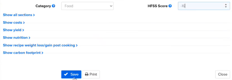 Kafoodle - Edit Recipe Page - HFSS Score and Category fields.png