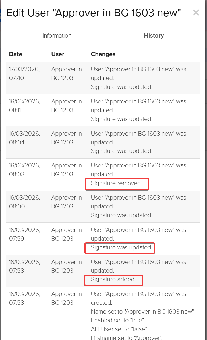 Kafoodle - Approver User Signature History