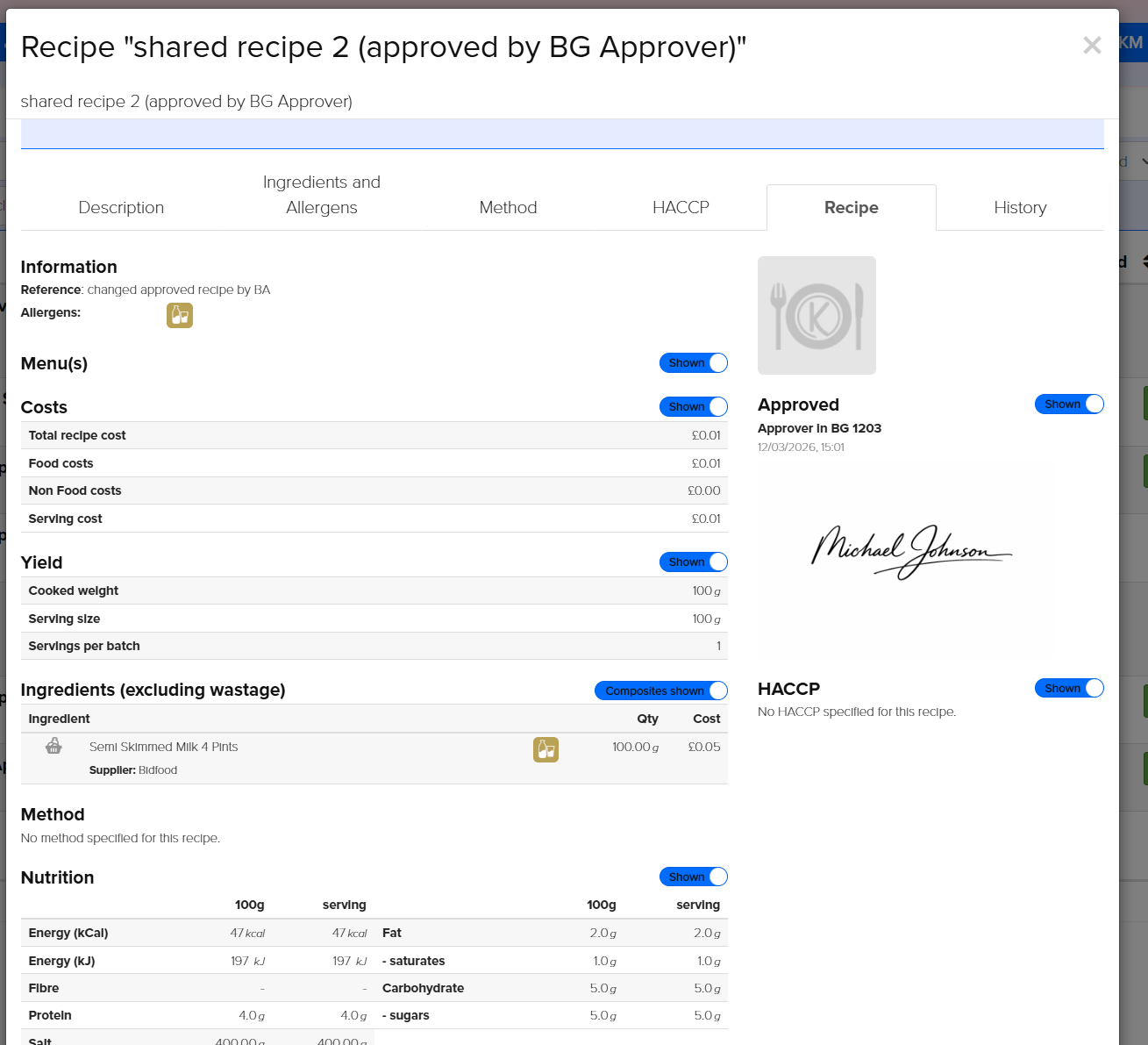 Kafoodle - Recipe Approver with Signature