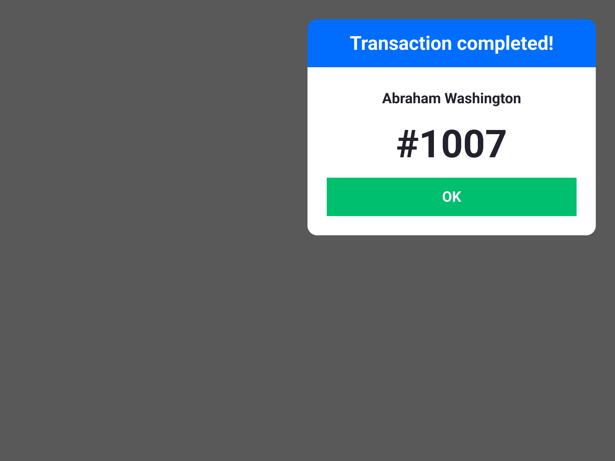 Dining Handheld - Transaction Success Example