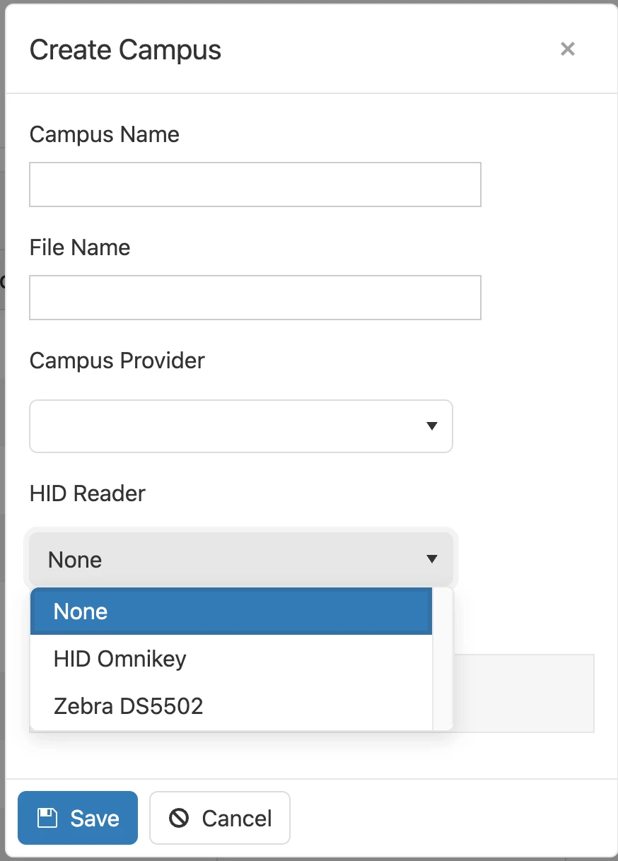AVLive - Create Campus - HID Reader dropdown.png