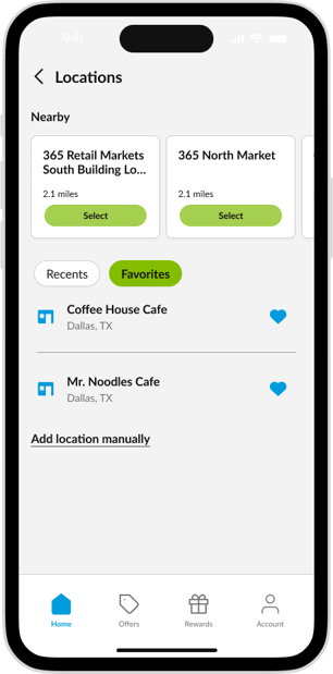 CK App - Home Location Favorites Tab