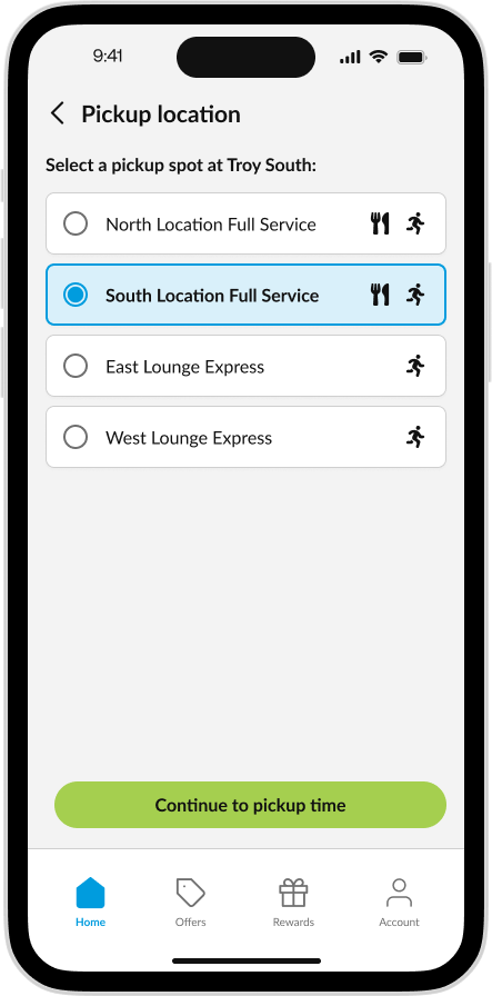 CK App - Dining Pickup Location Selected