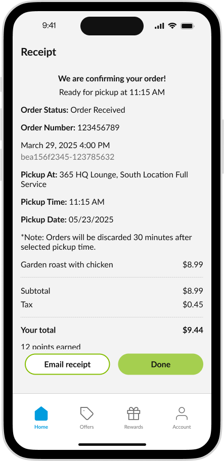 CK App - Dining Receipt