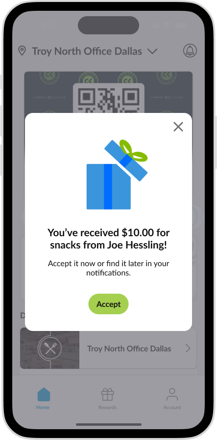 CK Aapp - Send a Snack Receiver In App Pop Up