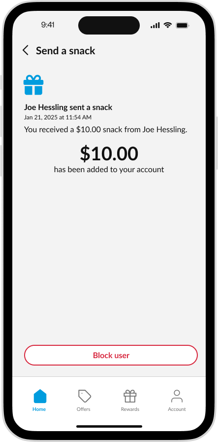 CK App - Send a Snack Receiver Received