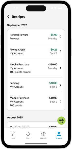 CK App - Receipt Main Page