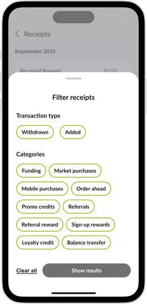 CK App - Receipt Filters Empty