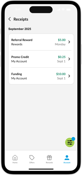 CK App - Receipt Filtered Results