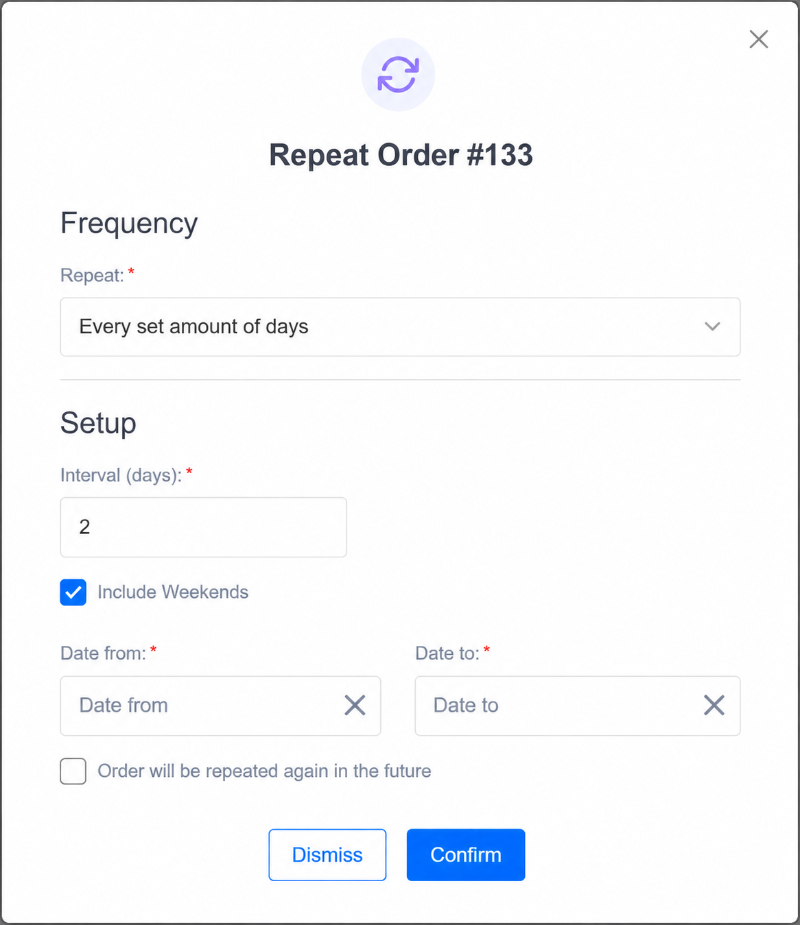 Spoonfed - Repeat Order Every Set Amount of Days