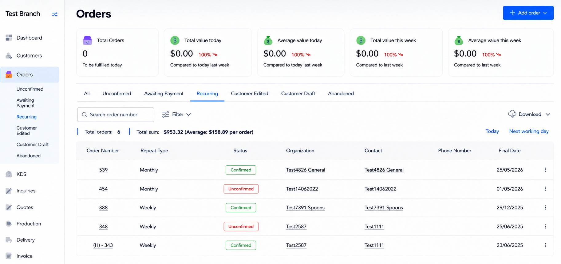Spoonfed - Repeat Orders Recurring Tab