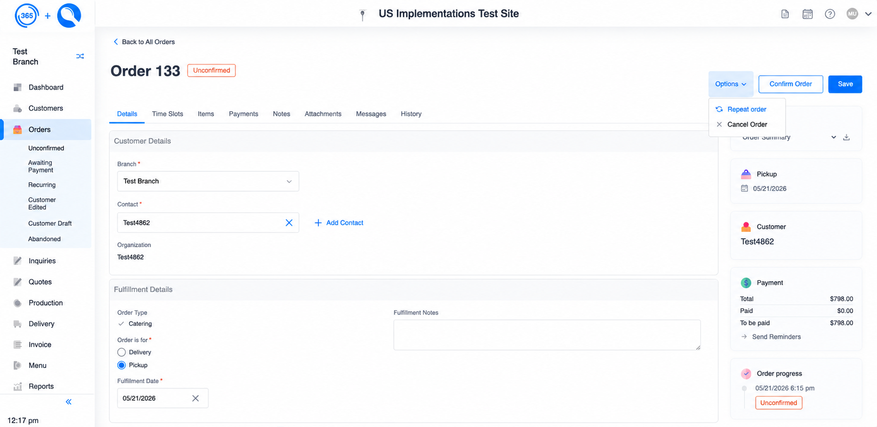 Spoonfed - Order Details Page Options Dropdown