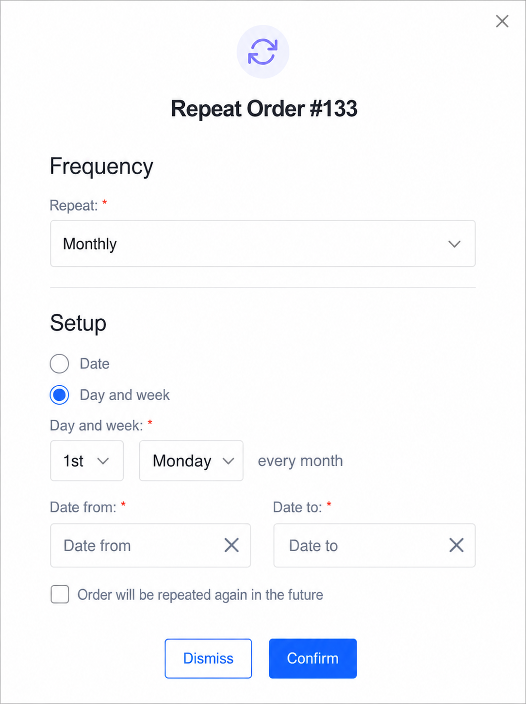 Spoonfed - Repeat Order Monthly Day and Week