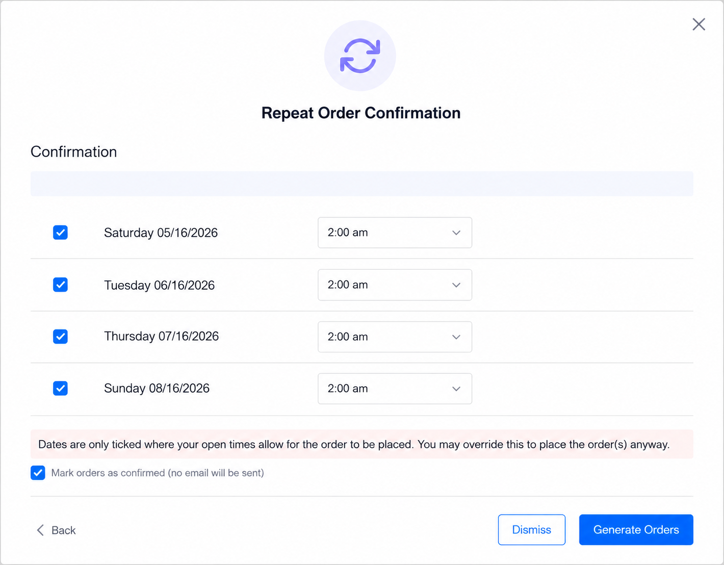 Spoonfed - Repeat Order Confirmation