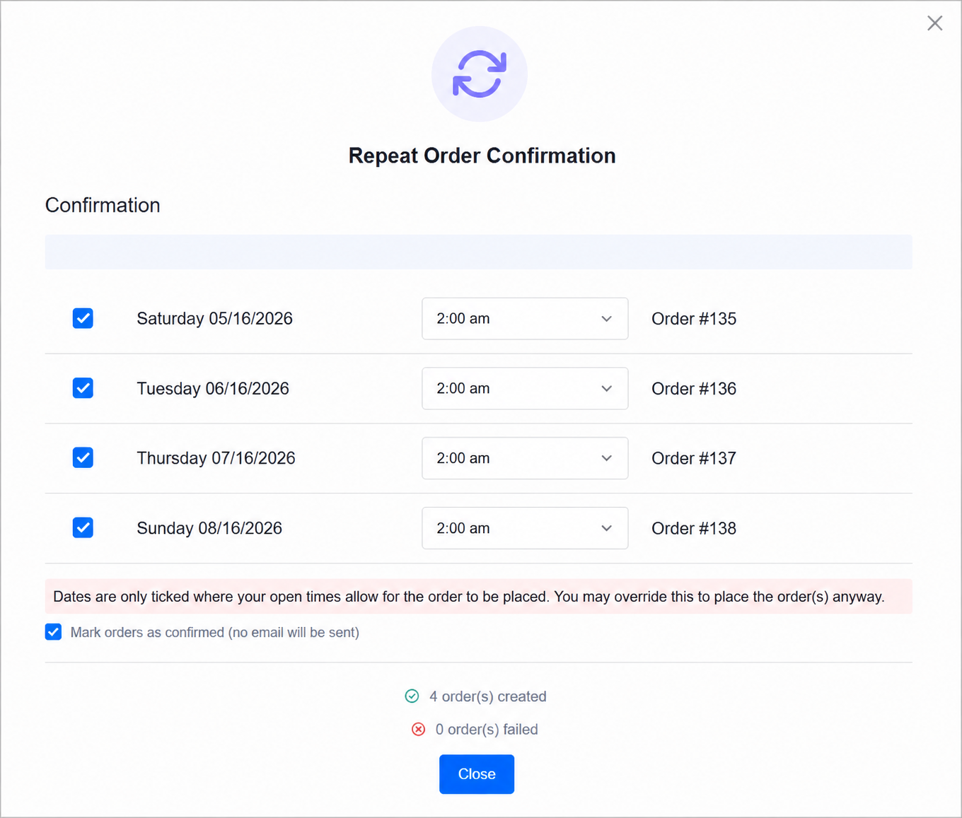 Spoonfed - Repeat Order Confirmation Created