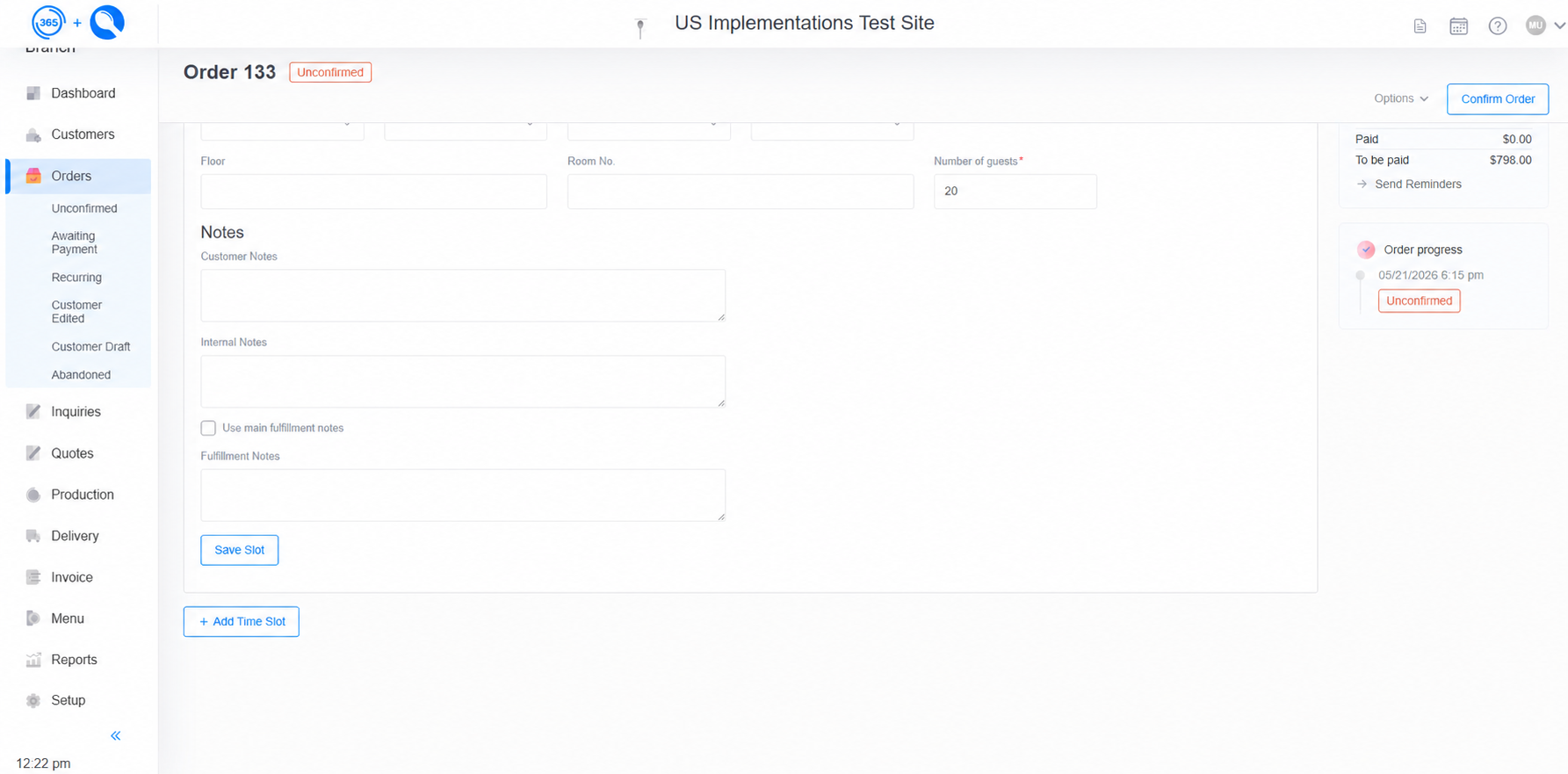 Spoonfed - Order Details Customer Note Save Slot