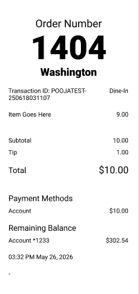 Dining - Optional Tipping Digital Receipt