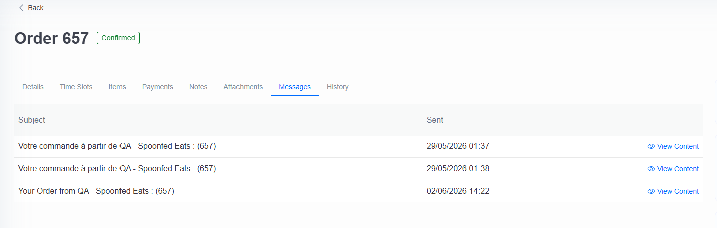 Spoonfed - Orders Messages Tab